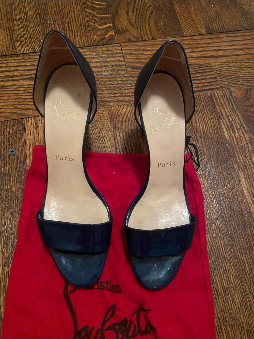 Christian Louboutin Navy Patent D'Orsay Open-Toe Heels